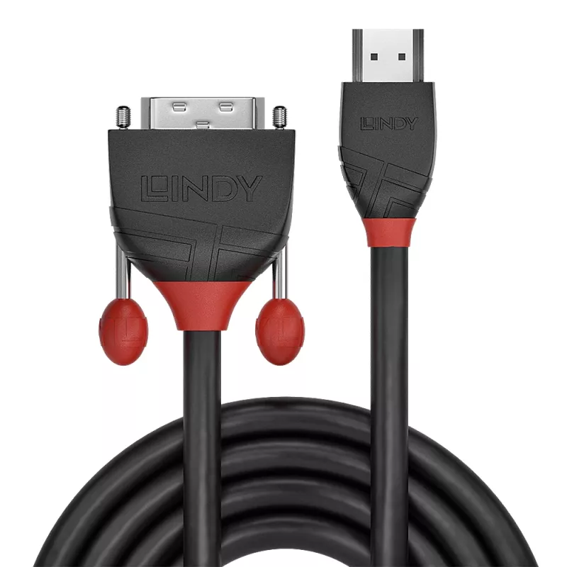 Lindy 1 m HDMI uz DVI kabelis, Melns Line