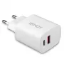 Iekštelpu lādētājs Lindy 73413 — universāls maiņstrāvas 100–240V, izeja 12V 3A, USB-A + USB-C, balts