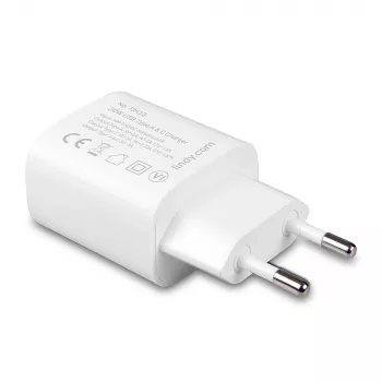 Iekštelpu lādētājs Lindy 73413 — universāls maiņstrāvas 100–240V, izeja 12V 3A, USB-A + USB-C, balts