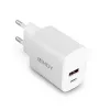 Iekštelpu lādētājs Lindy 73413 — universāls maiņstrāvas 100–240V, izeja 12V 3A, USB-A + USB-C, balts