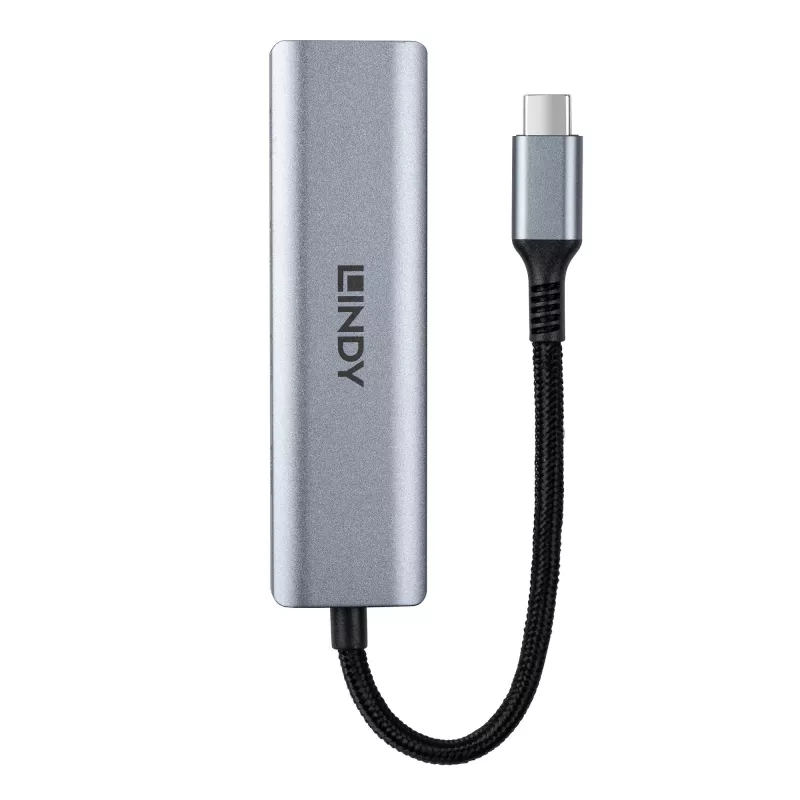 Lindy 4 Port USB 3.2 Gen 2 Type C Hub, USB 3.2 Gen 2 (3.1 Gen 2) Type-C, USB 3.2 Gen 2 (3.1 Gen 2) Type-C, 10000 Mbit/s, pelēks, Alumīnijs, Plastmasa, Apaļais kabelis