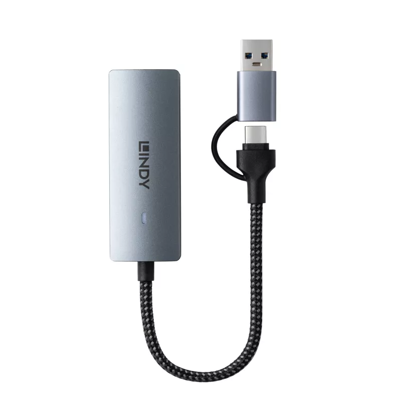 Lindy USB 3.2 Gen 1 uz 5G Ethernet pārveidotājs, USB 3.2 Gen 2 (3.1 Gen 2) Type-C, 5000 Mbit/s, pelēks, alumīnijs, plastmasa, apaļais kabelis, 0,15 m