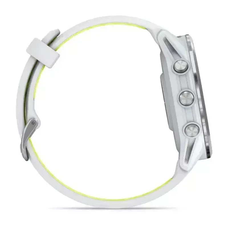 Viedpulkstenis IFIT ICON Forerunner 970 — 1,4 collu (3,56 cm) AMOLED 454×454, GPS, Wi‑Fi, titāna korpuss, silikona siksniņa (balta/dzeltena), 56 g