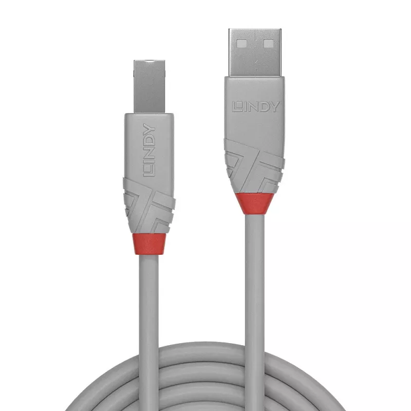 Lindy 1 m USB 2.0 A tipa uz B tipa kabelis, Anthra Line, pelēks