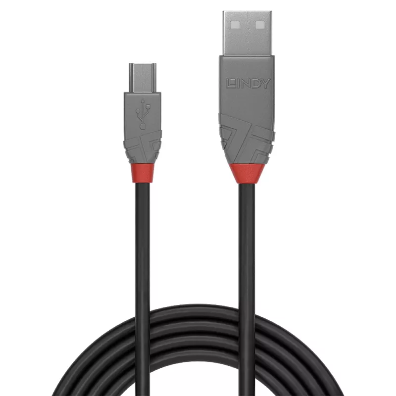 Lindy 0,5 m USB 2.0 Type A uz Mini-B kabelis, Anthra Line