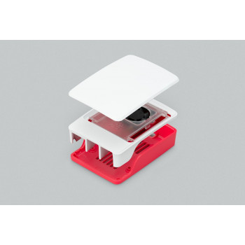 Raspberry Pi 5 korpuss, sarkans/balts, ar dzesēšanas ventilatoru (SC1159)