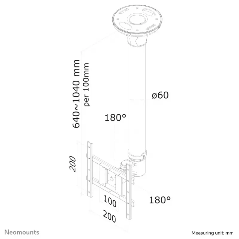 Neomounts FPMA-C200Melns monitora/TV stiprinājums pie griestiem 10–40 collas - augst. 64–104 cm