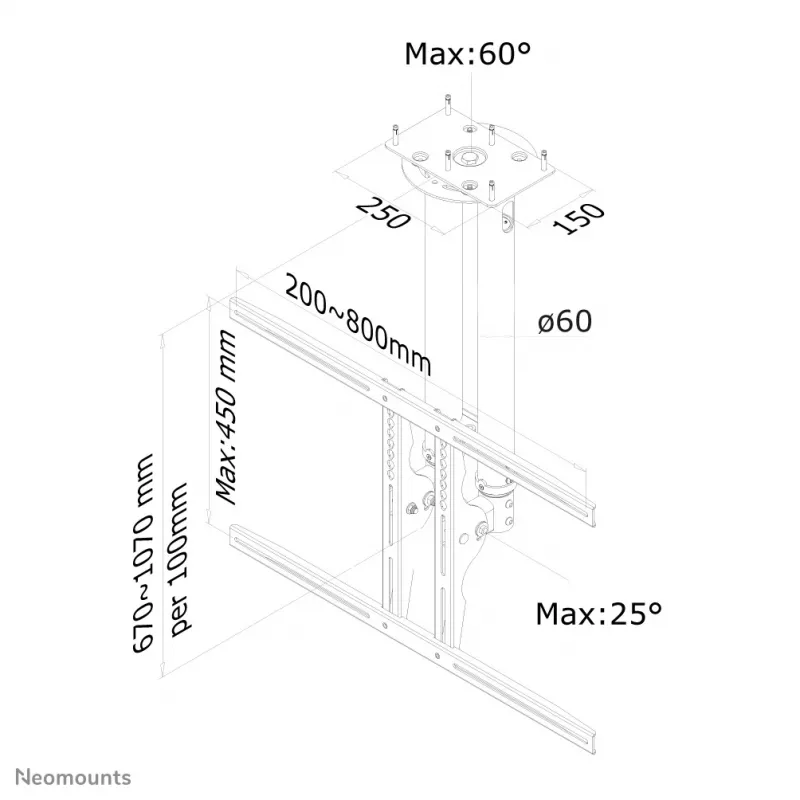 Neomounts PLASMA-C100Melns monitora/TV stiprinājums pie griestiem 37-75 collas - a 67-107 cm