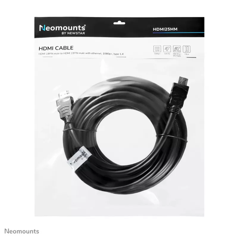 Neomounts HDMI25MM HDMI kabelis - 7,5 metri, 7,5 m, 10,2 Gbit/s, melns