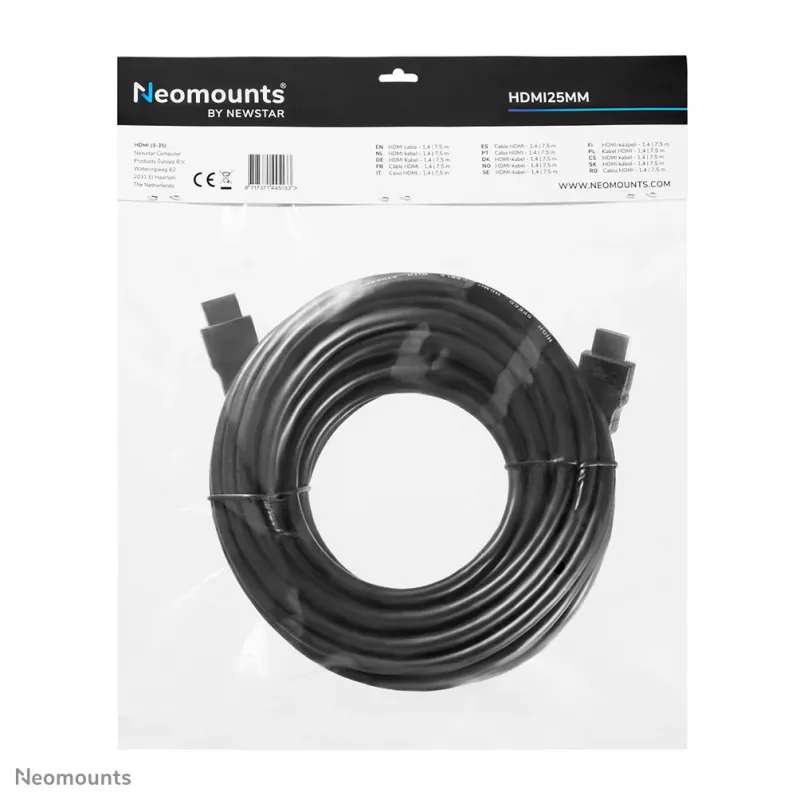 Neomounts HDMI25MM HDMI kabelis - 7,5 metri, 7,5 m, 10,2 Gbit/s, melns