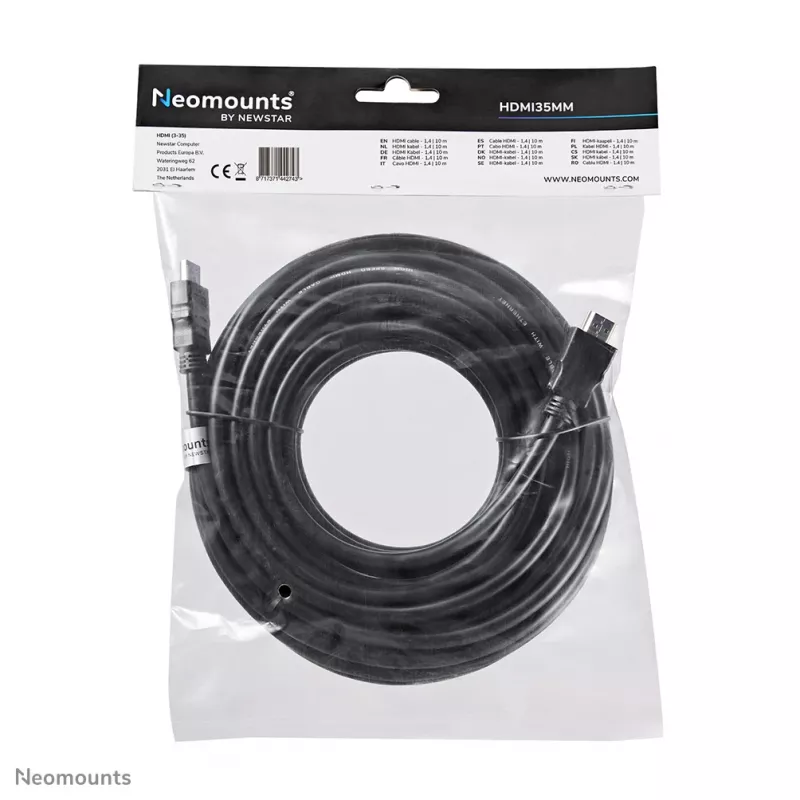 Neomounts HDMI35MM HDMI kabelis - 10 metri, 10 m, HDMI Type A (Standard), HDMI Type A (Standard), 10.2 Gbit/s, Melns