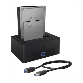 ICY BOX 2 nodalījumu dokstacija un klonēšanas stacija 2,5 collu vai 3,5 collu SATA diskdziņiem ar USB 3.0 pieslēgvietu