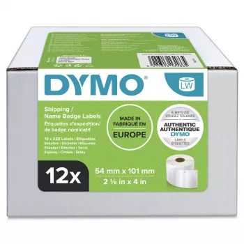 DYMO oriģinālās LabelWriter lielās piegādes uzlīmes / vārda kartītes | 54 mm x 101 mm | 12 ruļļi pa 220 (2 640 viegli nolobāmas uzlīmes) | Pašlīmējošas | LabelWriter uzlīmju printeriem