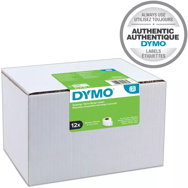 DYMO oriģinālās LabelWriter lielās piegādes uzlīmes / vārda kartītes | 54 mm x 101 mm | 12 ruļļi pa 220 (2 640 viegli nolobāmas uzlīmes) | Pašlīmējošas | LabelWriter uzlīmju printeriem