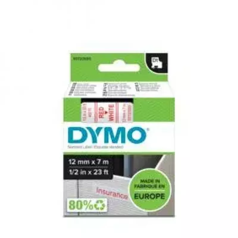DYMO Autentiskās D1 uzlīmes | Sarkana druka uz baltas lentes | 12 mm x 7 m | Pašlīmējošas uzlīmes LabelManager uzlīmju veidotājiem | Ražots Eiropā