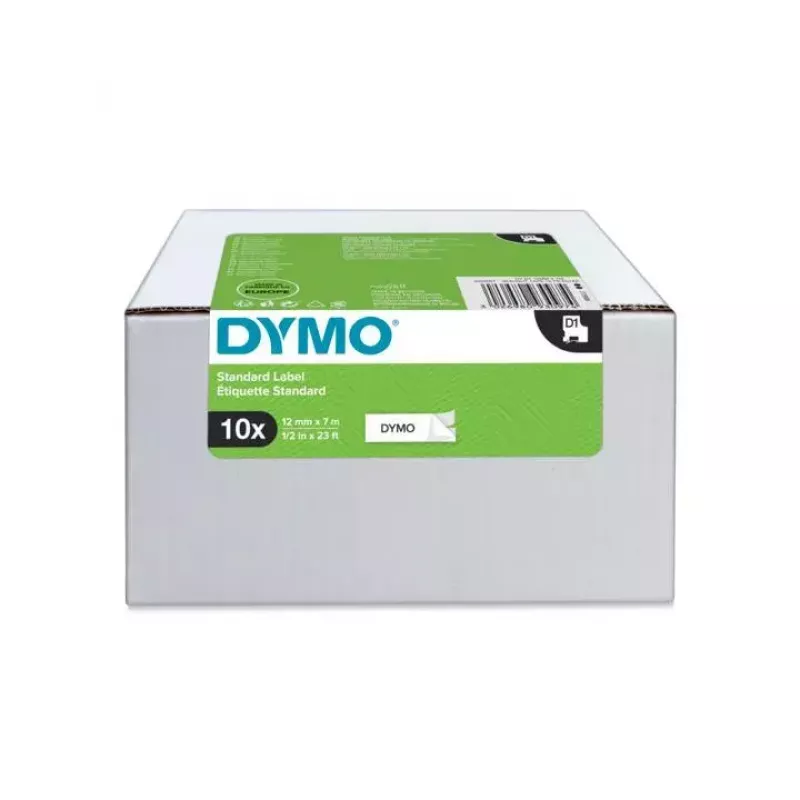 DYMO Autentiskās D1 Uzlīmes | Melna Drukāta Uz Balta | 12 mm x 7 m | Pašlīmējošās Uzlīmes LabelManager Uzlīmju Printeriem | 10 Gigabaltu