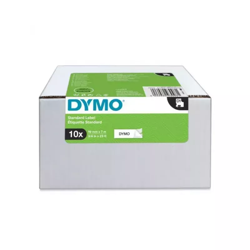 DYMO oriģinālās D1 uzlīmes | Melna druka uz balta | 19mm x 7m | Pašlīmējošas uzlīmes LabelManager uzlīmju printeriem | 10 gab.