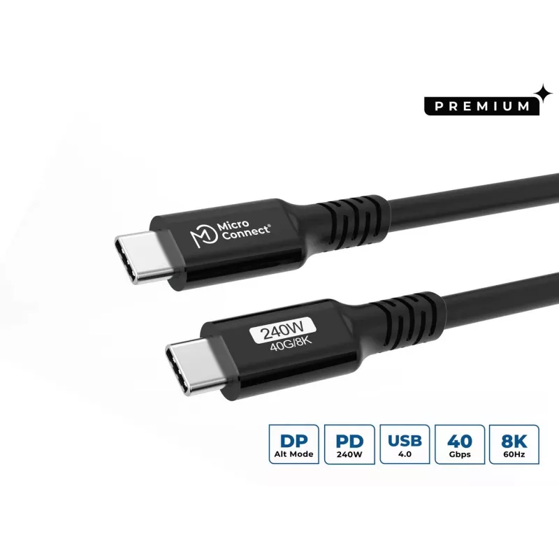 USB kabelis Microconnect USB4CC2-240W 2m USB4 Gen 3x2 40 Gbit/s Melns