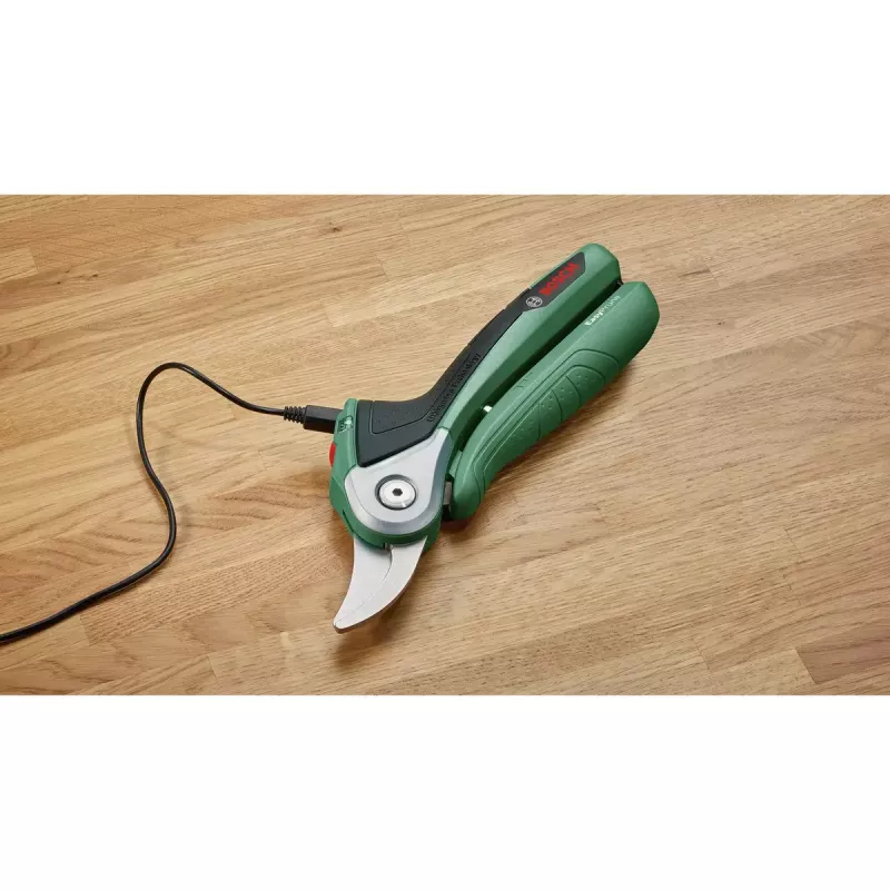 Atzarošanas šķēres Bosch EasyPrune, apvedtipa, nerūsējošā tērauda asmens, 2,5 cm griešanas kapacitāte, uzlādējams 5,4 Wh akumulators, drošības fiksators