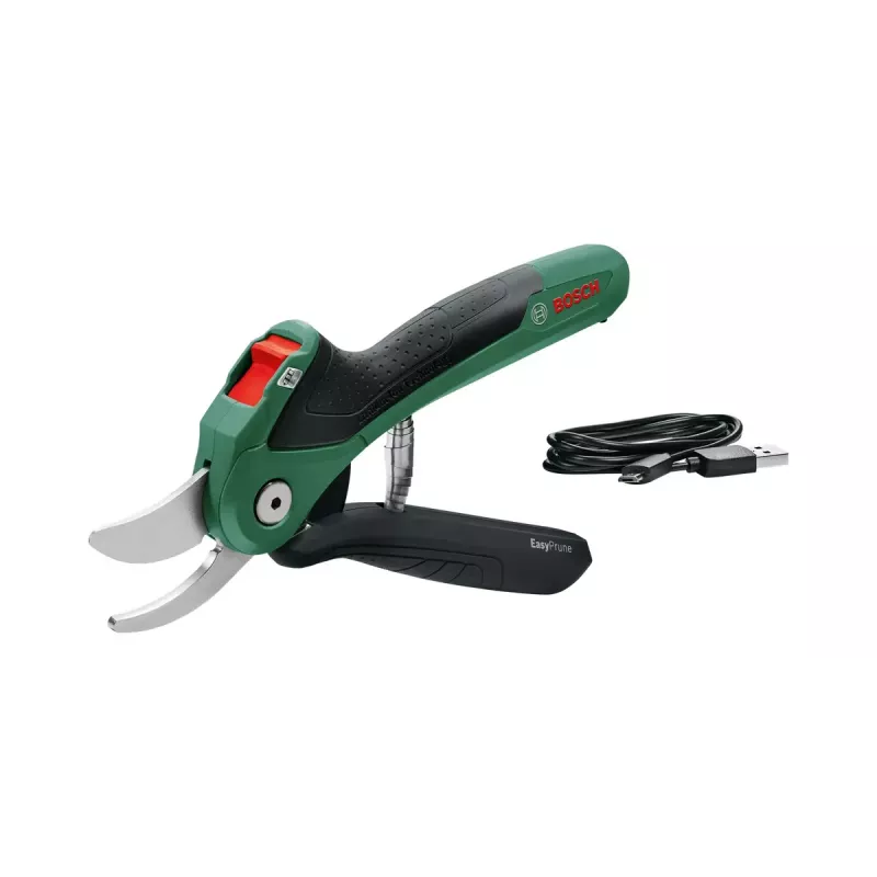 Atzarošanas šķēres Bosch EasyPrune, apvedtipa, nerūsējošā tērauda asmens, 2,5 cm griešanas kapacitāte, uzlādējams 5,4 Wh akumulators, drošības fiksators