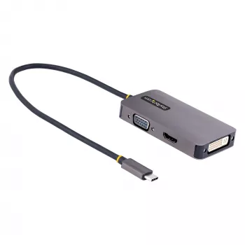 StarTech.com USB C video adapteris, USB C uz HDMI DVI VGA adapteris, līdz 4K 60 Hz, alumīnija, daudzportu video displeja adapteris, saderīgs ar Thunderbolt 3/4, USB Type C ceļojumu adapteris