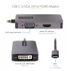 StarTech.com USB C video adapteris, USB C uz HDMI DVI VGA adapteris, līdz 4K 60 Hz, alumīnija, daudzportu video displeja adapteris, saderīgs ar Thunderbolt 3/4, USB Type C ceļojumu adapteris