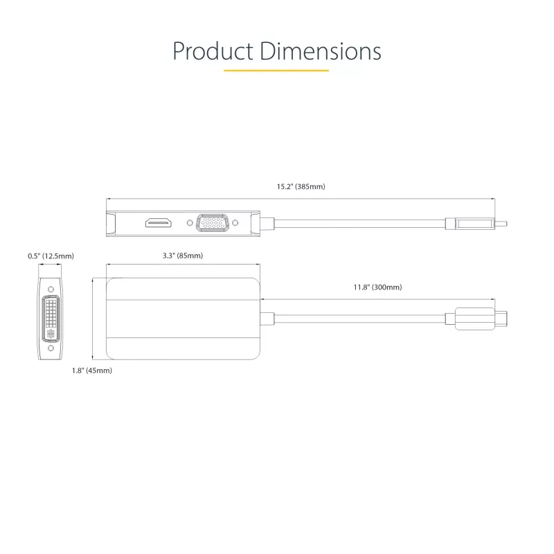 StarTech.com USB C video adapteris, USB C uz HDMI DVI VGA adapteris, līdz 4K 60 Hz, alumīnija, daudzportu video displeja adapteris, saderīgs ar Thunderbolt 3/4, USB Type C ceļojumu adapteris