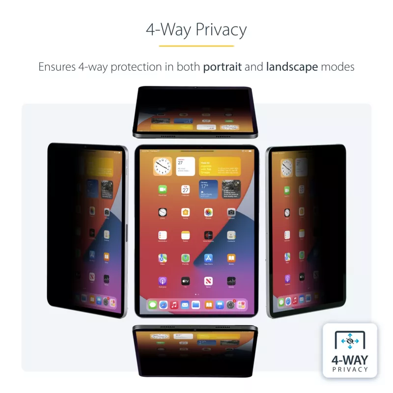 StarTech.com 4 virzienu privātuma ekrāns 11 collu iPad Pro, portreta/ainavas orientācijām, skārienjūtīgs, +/- 30° skata leņķis, bloķē līdz 51% zilās gaismas, pretatspīduma