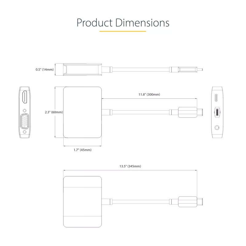 StarTech.com USB C video adapteris, USB C uz HDMI VGA vairāku pieslēgvietu adapteris, 3,5 mm audio, 4K 60Hz HDR, 100W PD caurlaides jaudas padeve, saderīgs ar Thunderbolt 3/4 - USB C displeja ceļojumu adapteris