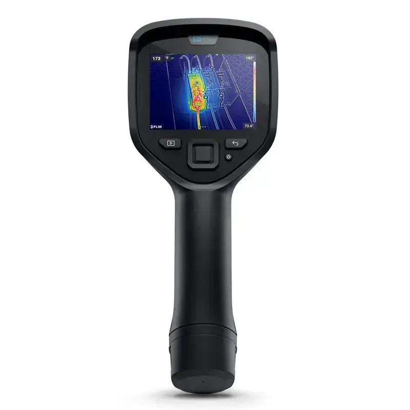 Termokamera Flir Systems E8-PRO — 320×240 px, NETD 40 mK, IFOV 1.8 mRad, 3.5 collu displejs, metāla korpuss, melna