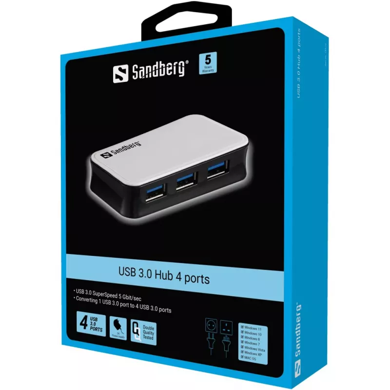 Sandberg USB 3.0 centrmezgls, 4 porti