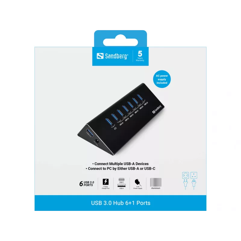 Sandberg USB 3.0 centrmezgls 6+1 porti