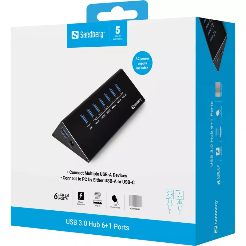 Sandberg USB 3.0 centrmezgls 6+1 porti