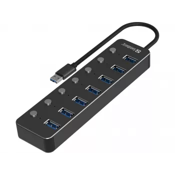 USB centrmezgls Sandberg 7 porti USB 3.0 melns alumīnijs