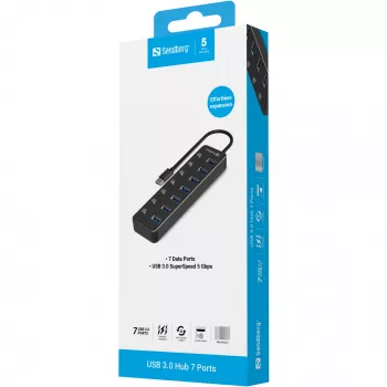 USB centrmezgls Sandberg 7 porti USB 3.0 melns alumīnijs