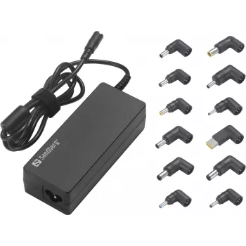 Portatīvā datora maiņstrāvas adapteris Sandberg 90W EU+UK Ieeja 100-240V Melns