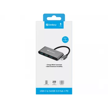 USB-C uz 3xUSB 3.0 centrmezgls + PD Sandberg 136-03