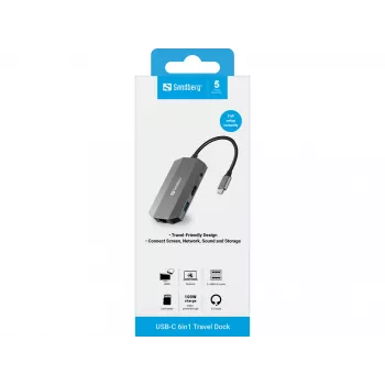 USB-C dokstacija Sandberg 6in1 Travel Dock