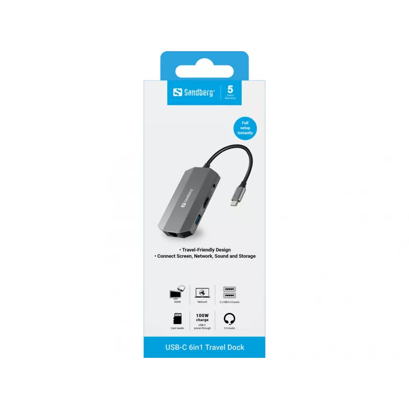 USB-C dokstacija Sandberg 6in1 Travel Dock