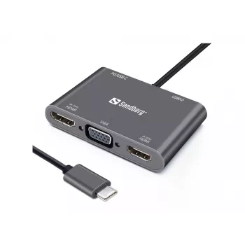 Sandberg USB-C dokstacija 2xHDMI+1xVGA+USB+PD