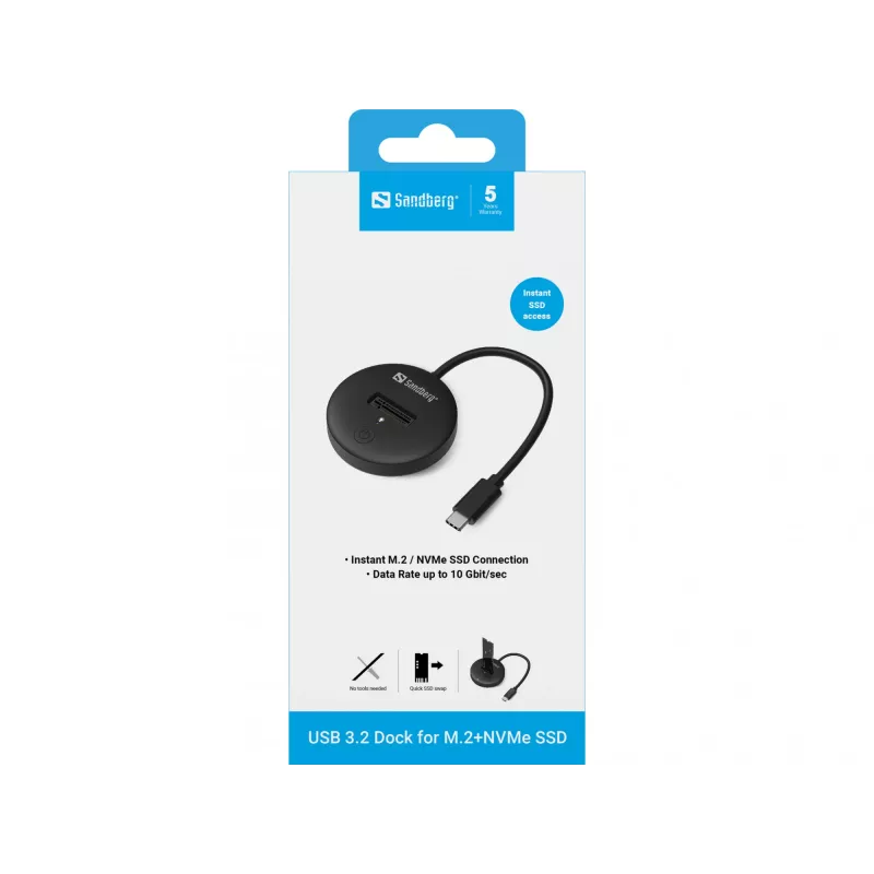 Sandberg USB 3.2 Dock for M.2+NVMe SSD 4TB Melns