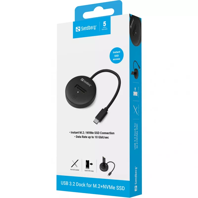 Sandberg USB 3.2 Dock for M.2+NVMe SSD 4TB Melns