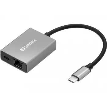 Sandberg USB-C Gigabit Adapter PD100W USB Type-C RJ-45 1 Gbit/s Pelēks