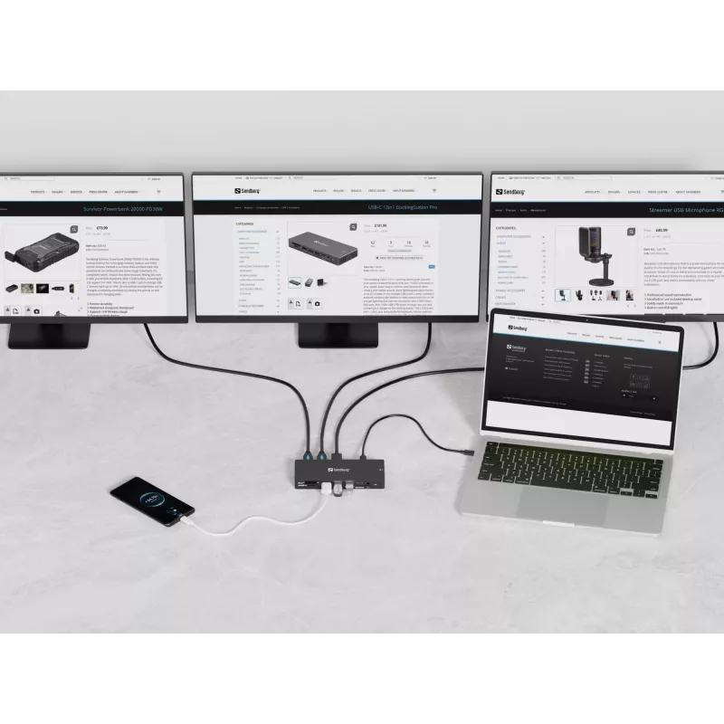 Sandberg USB-C 13in1 DockingStation Pro vadu USB 3.2 Gen 1 Type-C