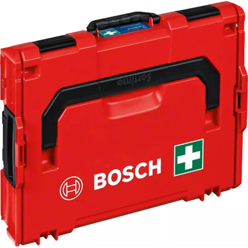 Pirmās palīdzības aptieciņa Bosch 1600A02X2R — DIN prasībām atbilstošs komplekts L-BOXX 102 kastē, sarkanā krāsā