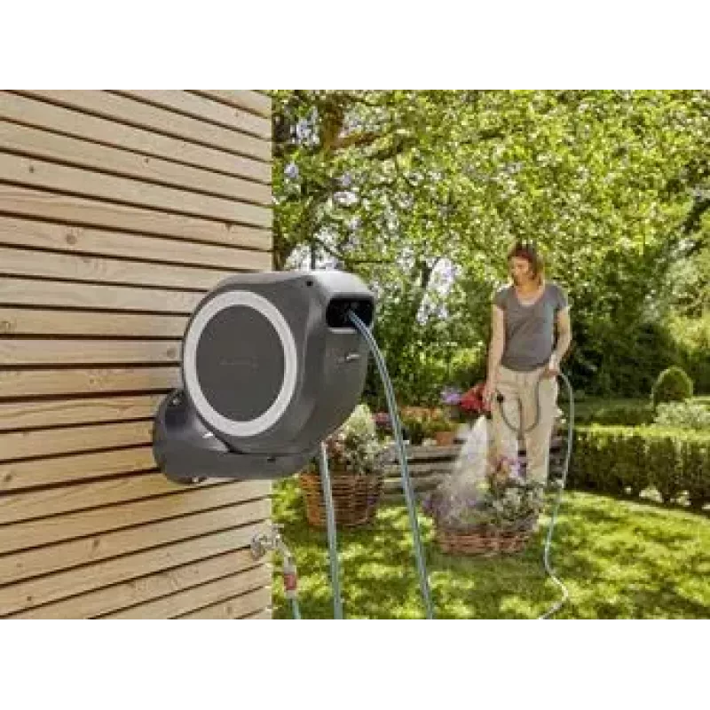Wall-mounted reel Gardena RollUp Automatic Melns pelēka