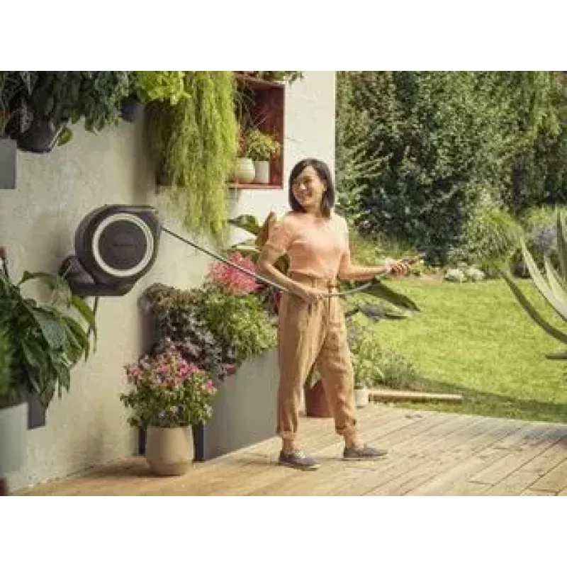 Wall-mounted reel Gardena RollUp Automatic Melns pelēka