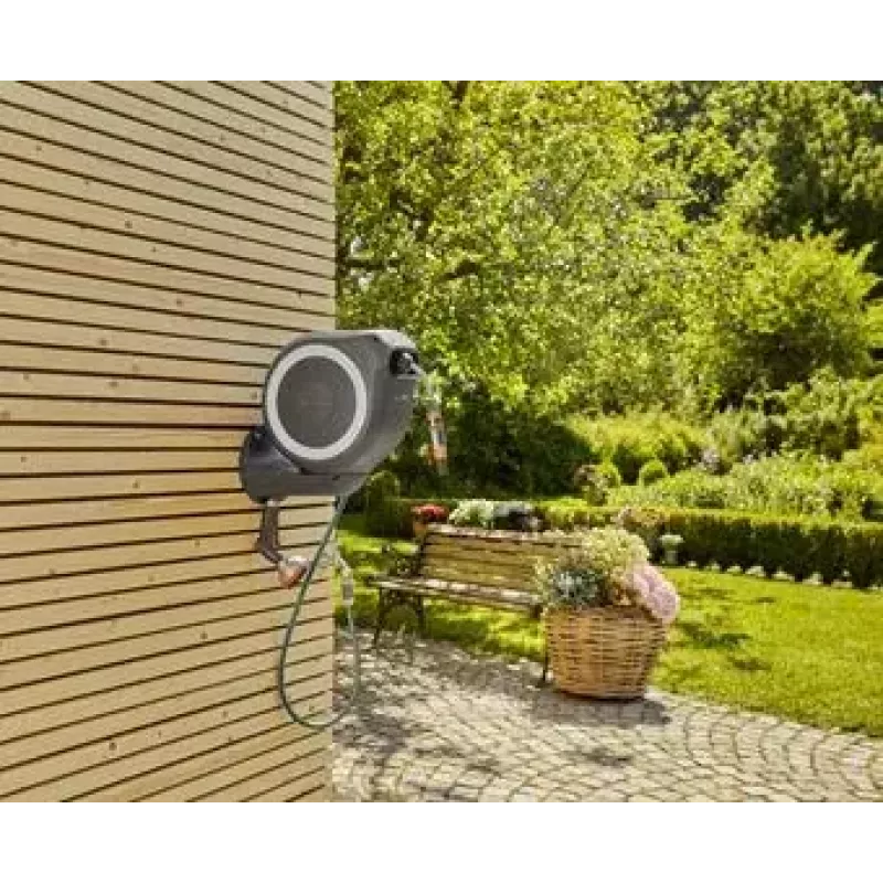 Wall-mounted reel Gardena RollUp Automatic Melns pelēka