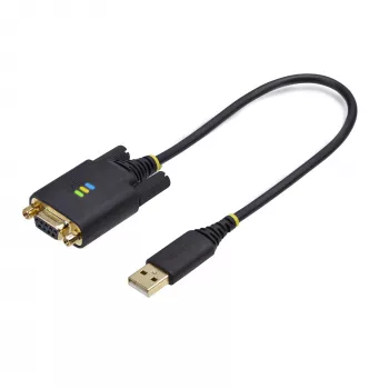 StarTech.com 1 pēda (30 cm) USB uz Null Modem seriālo adaptera kabelis, COM saglabāšana, FTDI, USB-A uz DB9 RS232, maināmi DB9 uzgriežņi/skrūves, Windows/macOS/Linux