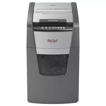 Rexel Optimum AutoFeed+ 150M papīra smalcinātājs, mikro griezums, 55 dB, 22 cm, melns, pelēks